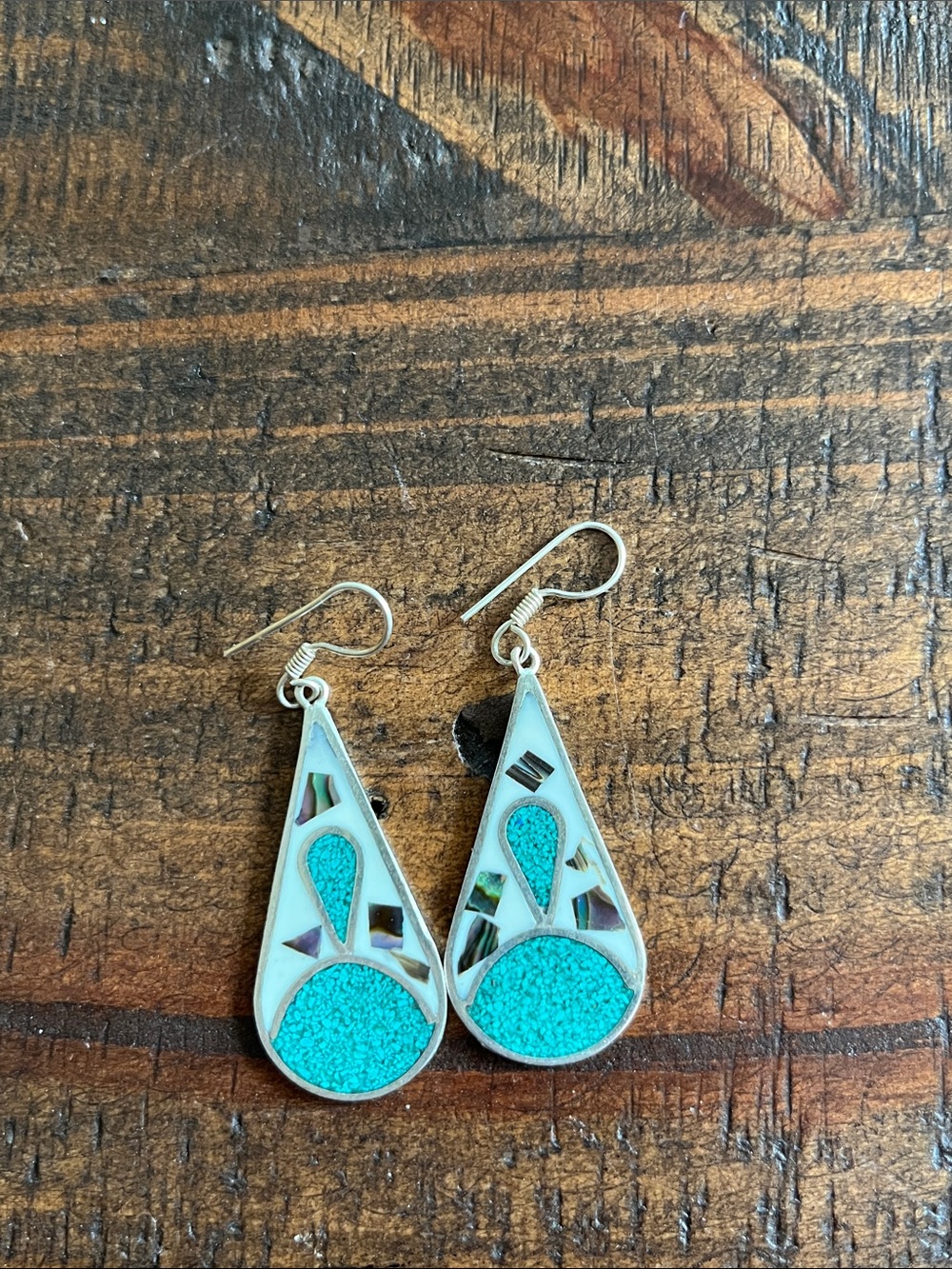 Turquoise Inlay Teardrop Dangle Earrings - Women Jewelry